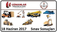 18 Haziran 2017 İş Makinası Operatörlük Belgesi Operatörlük Sınav Sonuçları