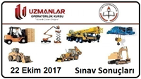 22 Ekim 2017 İş Makinası Forklift, Mobil Vinç, Tavan Vinci, Platform, Beko Loder, Ekskavatör, Loder Operatörlük Belgesi Operatörlük Sınav Sonuçları