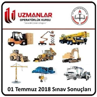 01 Temmuz 2018 İş Makinası, Forklift, Tavan Vinci, Mobil Vinç, Kule Vinç, Personel Yükseltici, Beko Loder, Loder  Operatörlük Belgesi Operatörlük Sınav Sonuçları