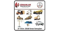 27 Ekim 2018 İş Makinası Operatörlük Belgesi Operatörlük Sınav Sonuçları
